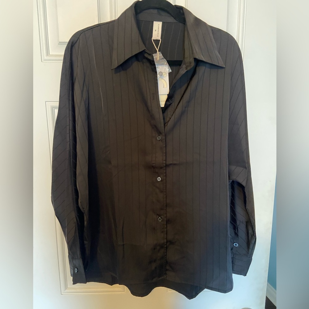 Commense Black Casual Button Down Shirt with Classic Collar
